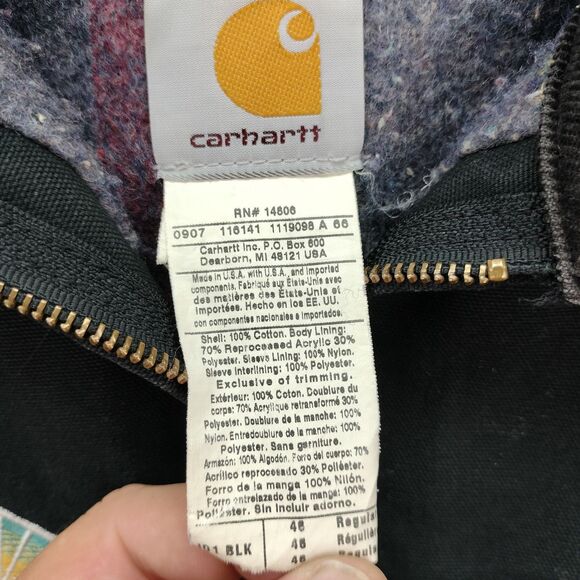 VTG Carhartt Jacket Detroit J01 Mens Size 46 XL Black Blanket Lined Chore Barn - Picture 10 of 15